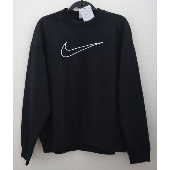 Nike DQ5542-010 Women Sz S Black Embroidered Logo Oversized Pullover Sweatshirt - Picture 1 of 12